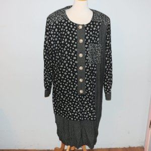 Vintage More Jazz Size 20W Long Sleeve Black and White Dress
